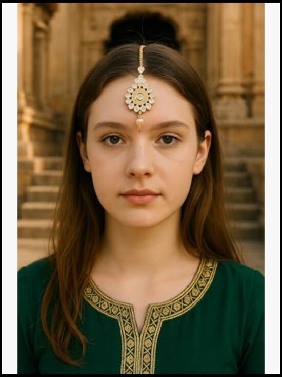 Traditional Maang Tikka Indian Head Jewelry Hair Accessory Gold Headpiece main image 6